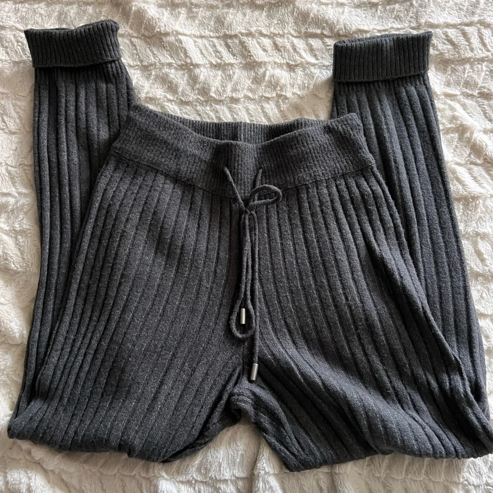 Free People Ribbed Knit Drawstring Lounge Pants - Charcoal Gray - Picture 2 of 4